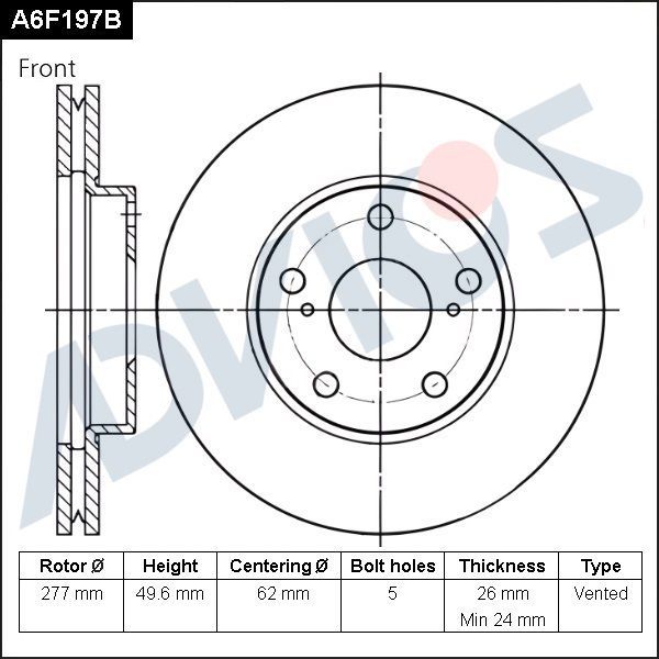 Тормозной диск Advics для Toyota Corolla E140, E150 2006-2014. Артикул A6F197B