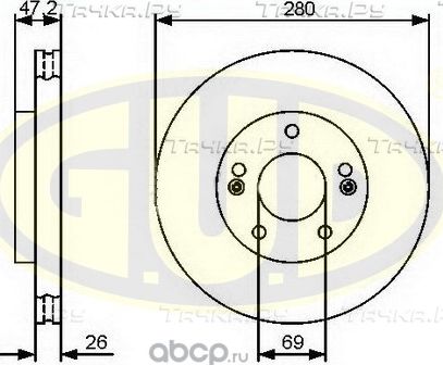Тормозной диск G.U.D. передний для Hyundai ix20 I 2010-2019. Артикул GDB126150