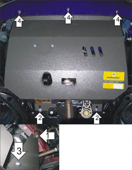 Защита Мотодор для картера, КПП, радиатора Fiat Doblo Cargo, Doblo Panorama 2005-2015. Артикул 00617