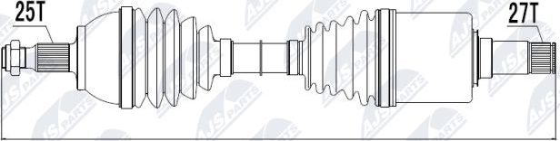 Полуось (привод в сборе, приводной вал) NTY передняя левая для Mercedes-Benz B-Класс I (W245) 2005-2011. Артикул NPW-ME-018