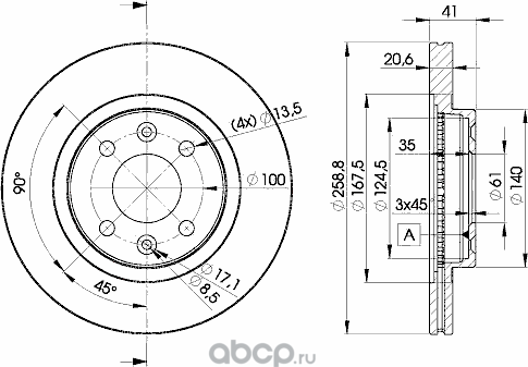 Диск торм. пер. вент. Logan  Sandero  Megane I  Clio II (Icer). Артикул 78bd3550
