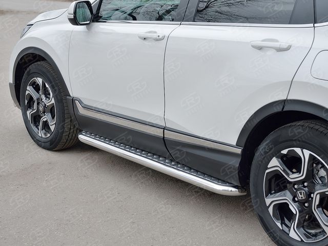Защита порогов РусCталь труба d63 с листом (вариант 1) для Honda CR-V V до рестайлинга 2016-2020. Артикул HCRL-0028301