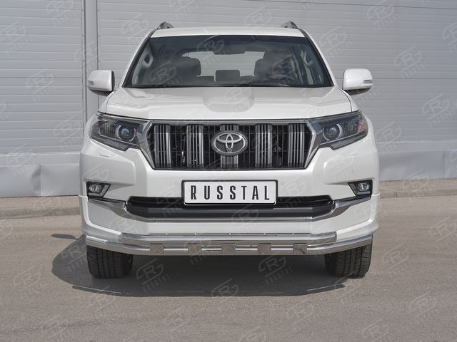 Защита RusStal переднего бампера d63 секции-d63 секции с декором для Toyota Land Cruiser Prado 150 Style 2019-2020. Артикул LCPZ-003299