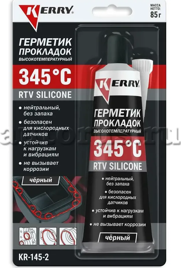 Герметик прокладок высокотемп. нейтральный чёрный RTV SILICONE  KERRY 85 г Kerry. Артикул KR-145-2
