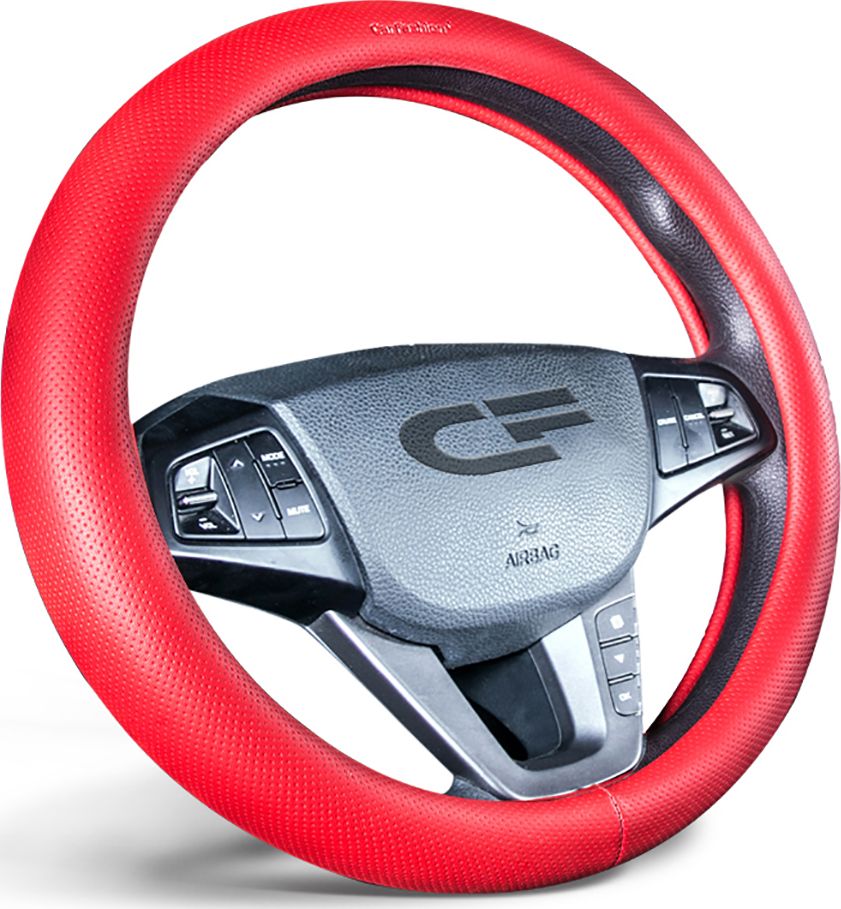 Оплётка на руль CarFashion Atom (размер M, экокожа, цвет КРАСНЫЙ). Артикул 31453