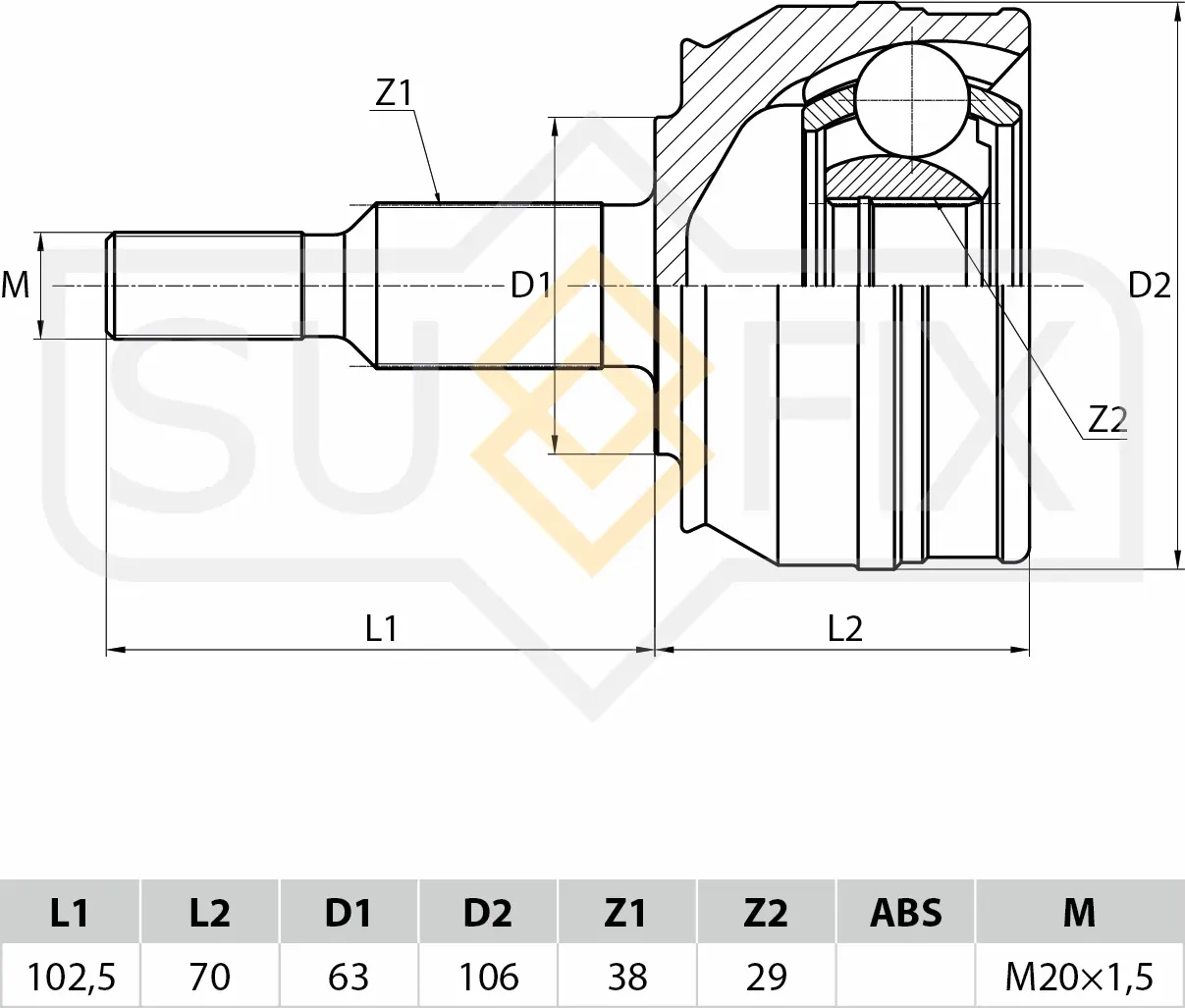 ШРУС наружный передний Volkswagen Transporter 5 2.0D-3.2 2003 (Sufix). Артикул ST1114
