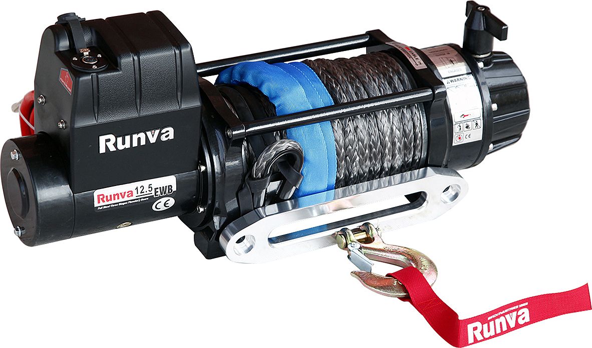 Лебёдка электрическая 12V Runva 12500 lbs 5670 кг (влагозащищенная) синтетический трос. Артикул EWB12500USR