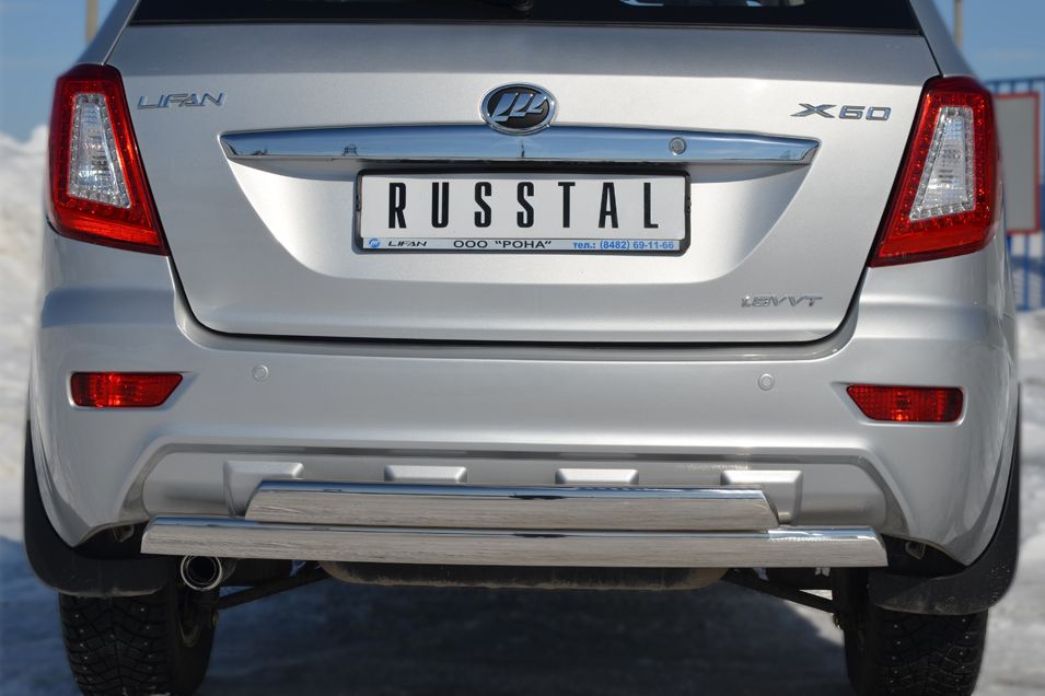 Защита RusStal заднего бампера 75х42/75х42 овал для Lifan X60 2012-2016. Артикул LFZ-001247