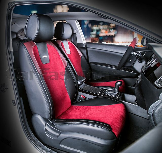 Накидки универсальные CarFashion Space на передние сидения авто, цвет Черный/Бордовый/Бордовый. Артикул 21406
