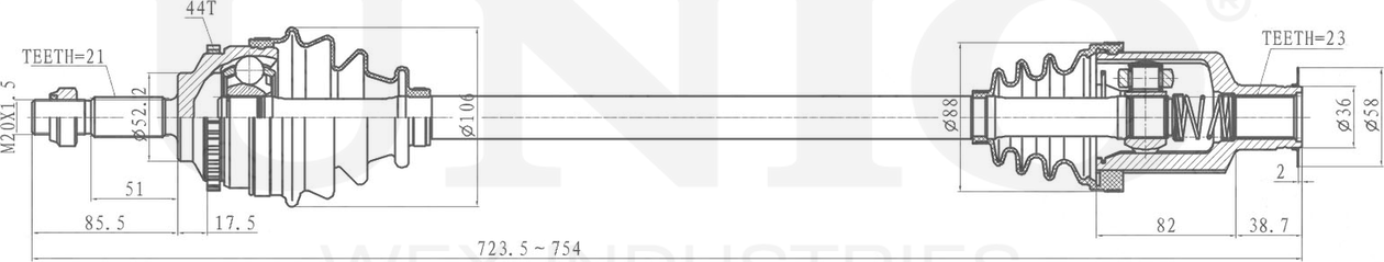 Вал приводной (Unio). Артикул CVJ-10011