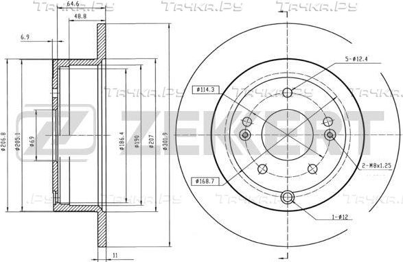 Тормозной диск Zekkert для Hyundai Santa Fe II 2006-2012. Артикул BS-5509B