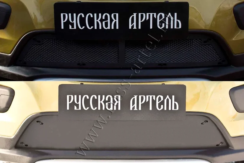Защитная сетка и заглушка Русская Артель решетки переднего бампера для Renault Sandero Stepway II 2014-2018 дорестайлинг. Артикул SRR-134062