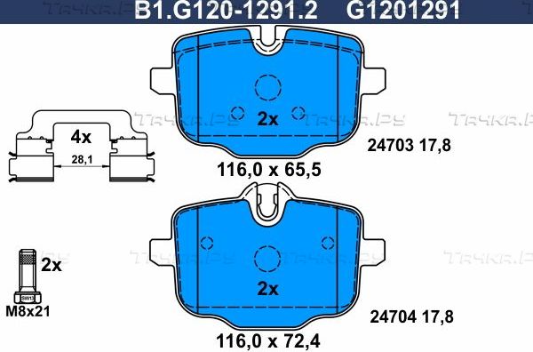 Тормозные колодки Galfer задние для MINI Hatch III (F55/F56) 2014-2017. Артикул B1.G120-1291.2