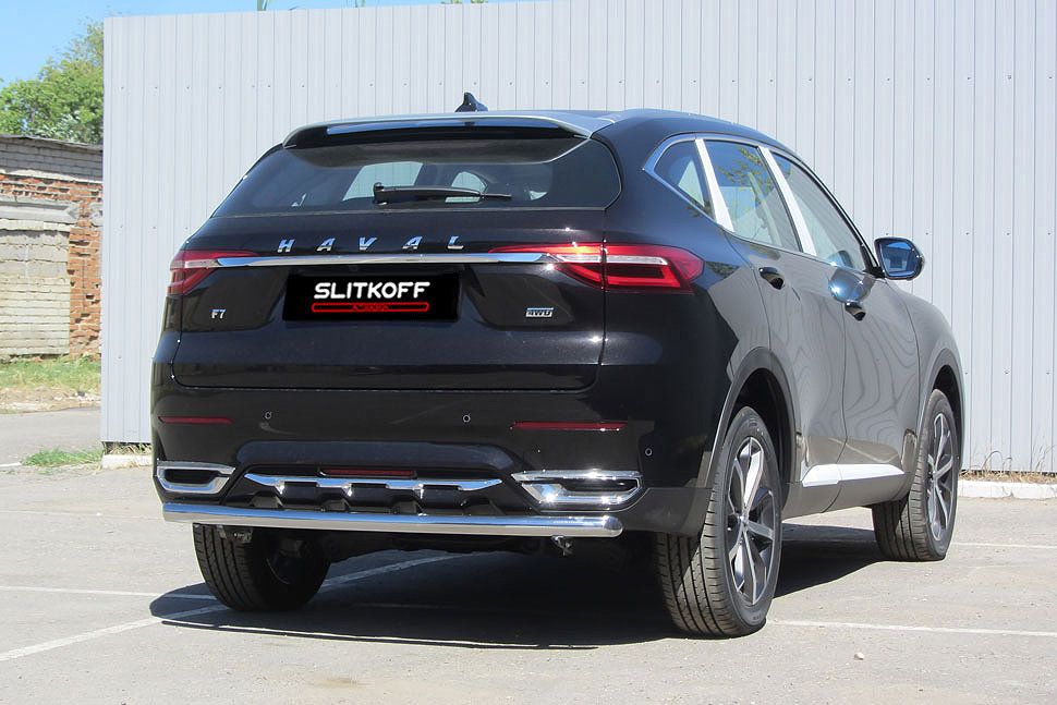 Защита Slitkoff заднего бампера d57 для Haval F7 2019-2026. Артикул HavF7009