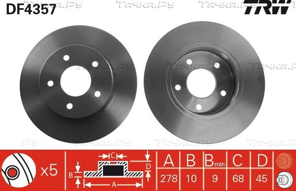Тормозной диск TRW задний для Nissan Almera Tino I 2000-2006. Артикул DF4357