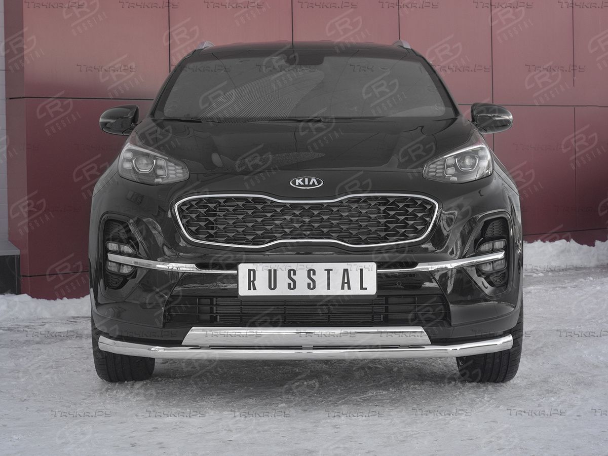 Защита RusStal переднего бампера d63 секция 75х42 дуга для Kia Sportage IV рестайлинг 2018-2026. Артикул KSZ-003183