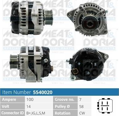 Генератор Meat & Doria для Toyota HiAce H100 2001-2006. Артикул 5540020