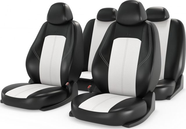 Чехлы универсальные CarFashion Ranger Leather на сидения авто, цвет Черный/Белый/Белый. Артикул 11201