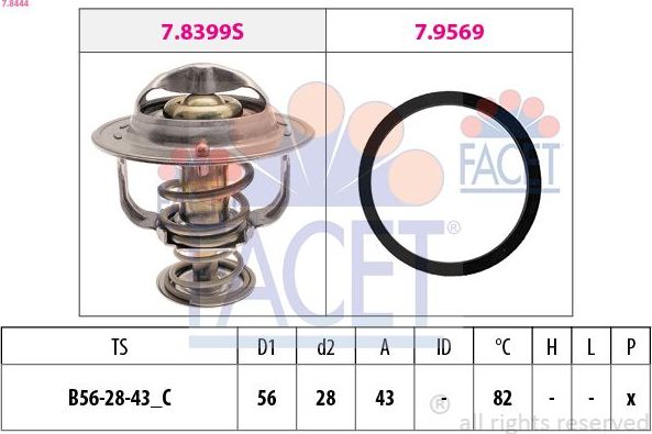 Термостат Facet Made in Italy - OE Equivalent для Toyota RAV4 II (XA20) 2003-2004. Артикул 7.8444