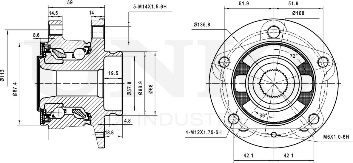 Ступица колеса с интегрированным подшипником (Unio). Артикул HUB-20052