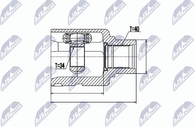 Шрус внутренний (граната) NTY передний правый для Volkswagen Passat CC I 2008-2012. Артикул NPW-VW-027