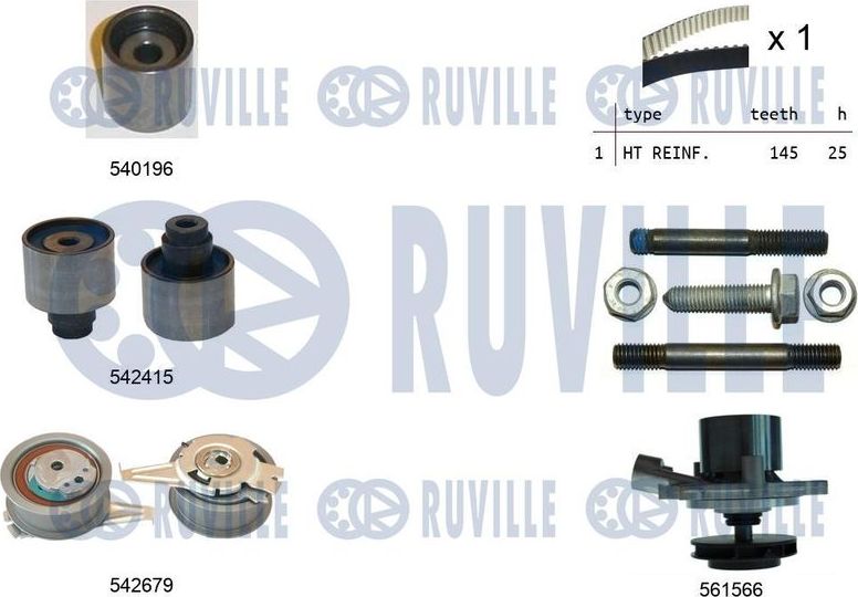 Помпа (водяной насос) с комплектом ремня ГРМ Ruville. Артикул 5503761