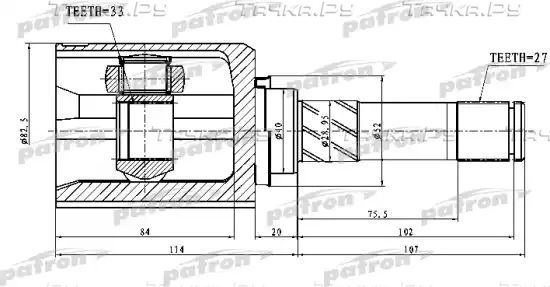 Шрус внутренний (граната) Patron передний левый для Nissan Qashqai I 2007-2013. Артикул PCV1745