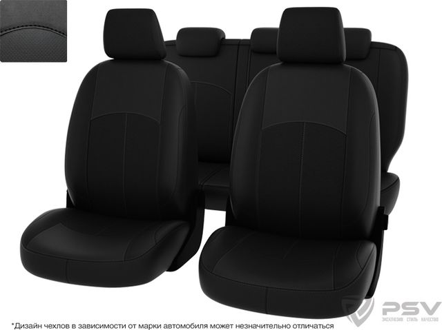 Чехлы PSV Оригинал на сидения для Nissan Almera G15 2012-2026, цвет Черный/отстрочка черная. Артикул 128099