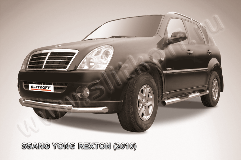 Защита Slitkoff переднего бампера d76/57 двойная для SsangYong Rexton II 2010-2012. Артикул SSR007