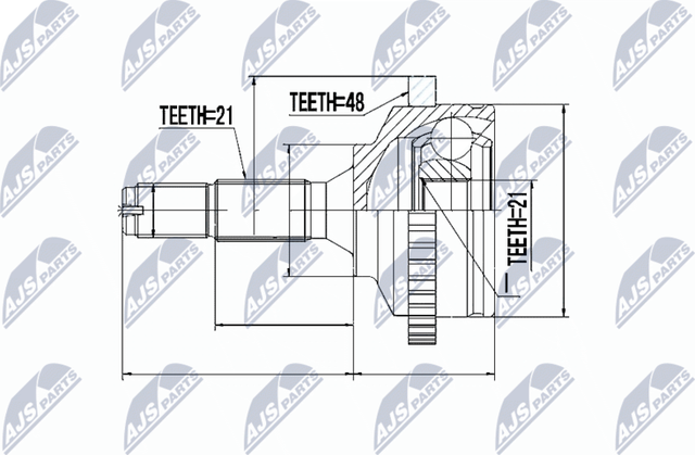 Шрус внутренний (граната) NTY передний для Peugeot 206 1998-2013. Артикул NPZ-PE-017
