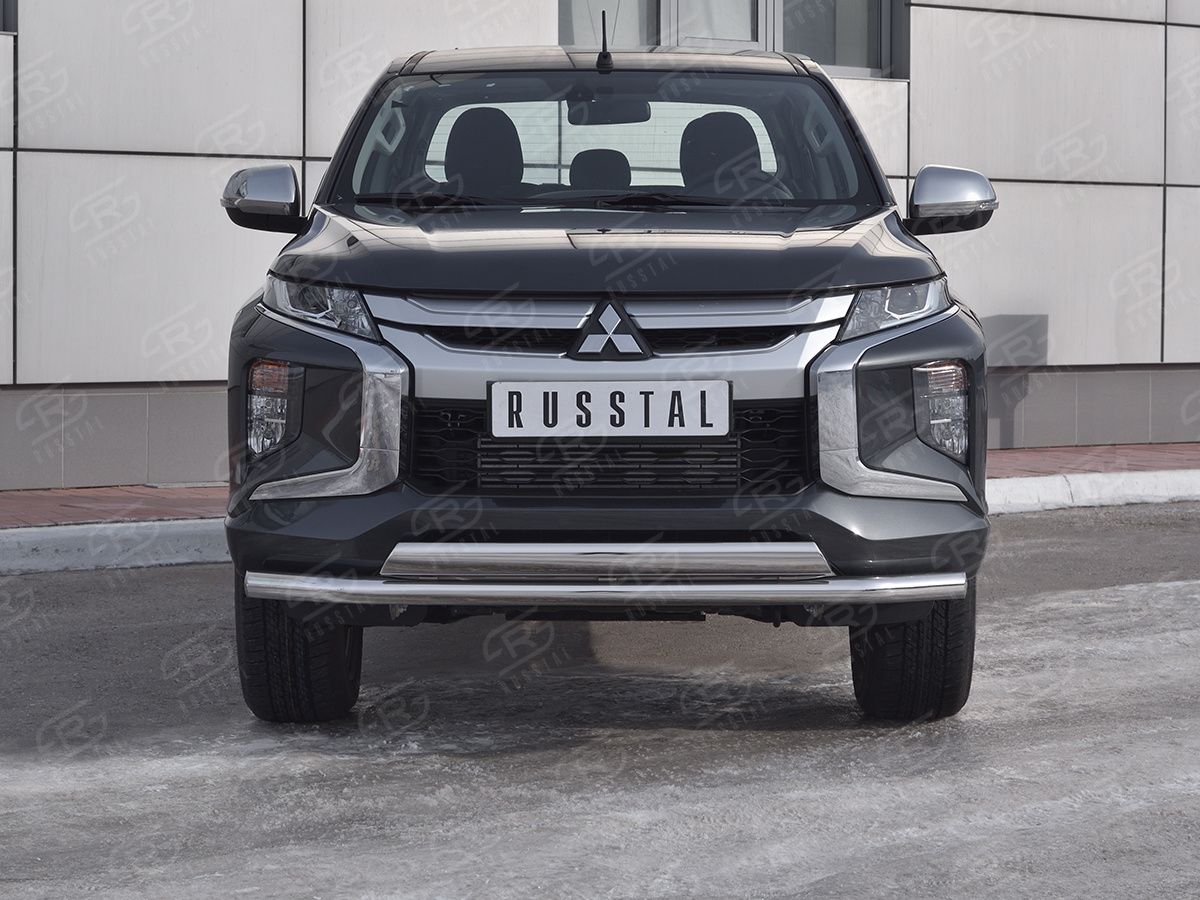 Защита RusStal переднего бампера d63 секции d75х42 дуга для Mitsubishi L200 V рестайлинг 2018-2026. Артикул ML2Z-003262
