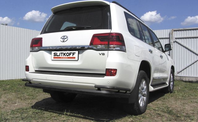 Защита Slitkoff заднего бампера d76+d42 двойная для Toyota Land Cruiser 200 рестайлинг 2015-2021 Черная. Артикул TLC2-15-008B