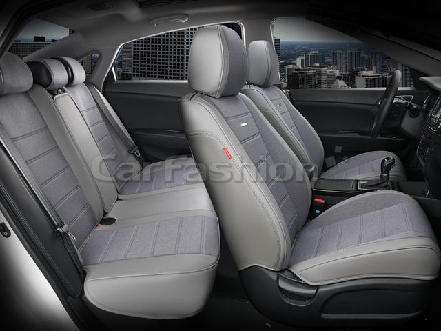 Чехлы универсальные каркасные CarFashion 5D Mayer Plus на сидения авто, цвет Темно-серый/Темно-серый/Серый. Артикул 27007