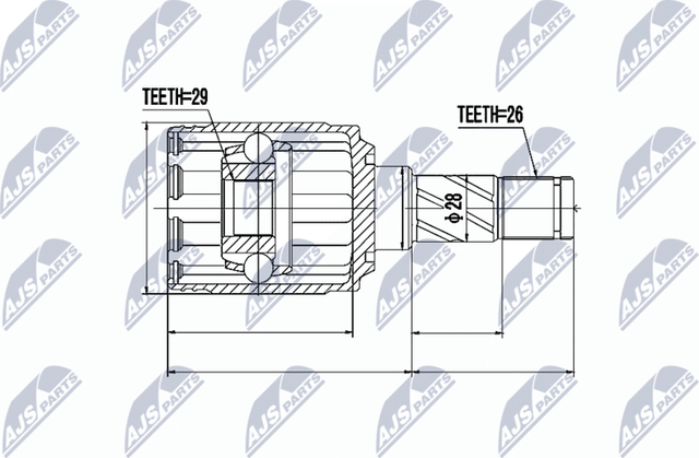 Шрус внутренний (граната) NTY задний для Volvo V90 I 1997-1998. Артикул NPW-VV-007