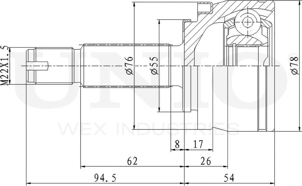 ШРУС наружный (Unio). Артикул CVJ-20329