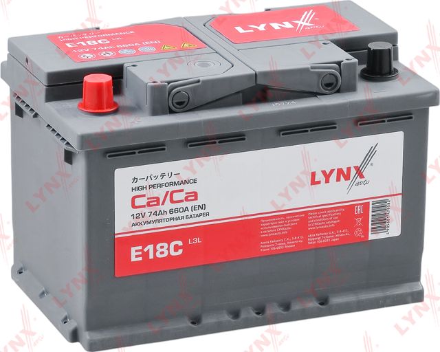 Аккумулятор 74 Ah, 660 A, прямая, 275X174X189 (Lynxauto) Lynxauto. Артикул E18C