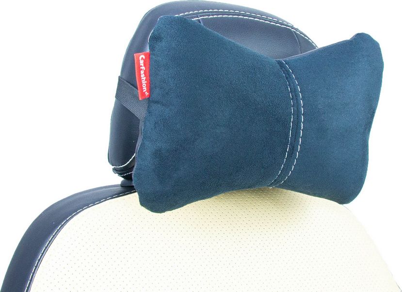 Подушка под шею CarFashion ортопедическая Экокожа/замша, цвет Черный/Черный/Серый. Артикул 41103