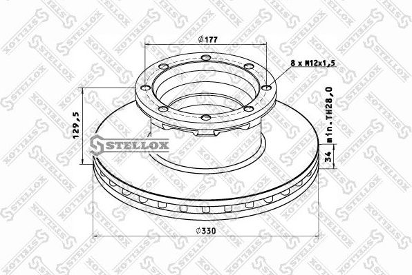Тормозной диск Stellox задний для MAN L2000 1993-2005. Артикул 85-00801-SX