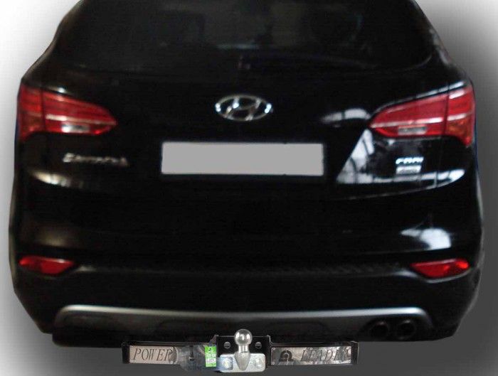 Фаркоп Лидер-Плюс для Hyundai Santa Fe III DM 2012-2018 (с накладкой из нерж. стали). Фланцевое крепление. Артикул H224-F(N)