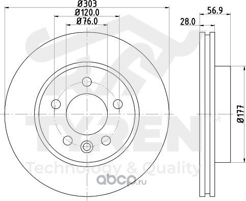 Тормозной диск (Tyren). Артикул TYR1023341