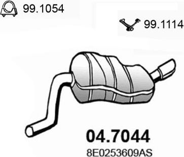 Глушитель Asso для Audi A4 III (B7) 2004-2008. Артикул 04.7044