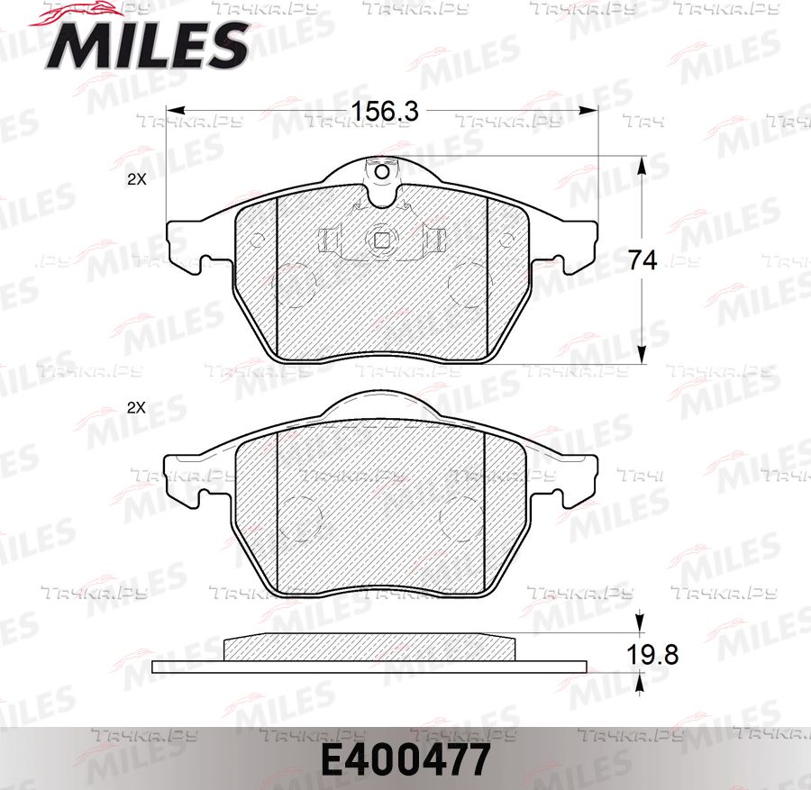 Тормозные колодки Miles (Low-Metallic) передние для Opel Astra G 1999-2002. Артикул E400477