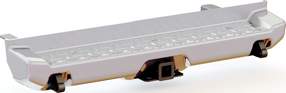 Бампер силовой задний АВС-Дизайн для УАЗ Pickup 2010-2026 с лифтом положения кузова 0-65 мм. УСИЛЕННЫЙ, с квадратом под фаркоп, белый. Артикул ABC.UAZ.RB.04W