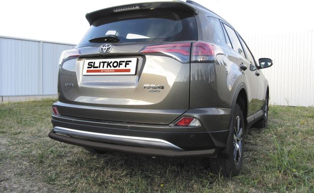 Защита Slitkoff заднего бампера d57 длинная для Toyota RAV4 IV рестайлинг 2015-2019 Черная. Артикул TR415-008B