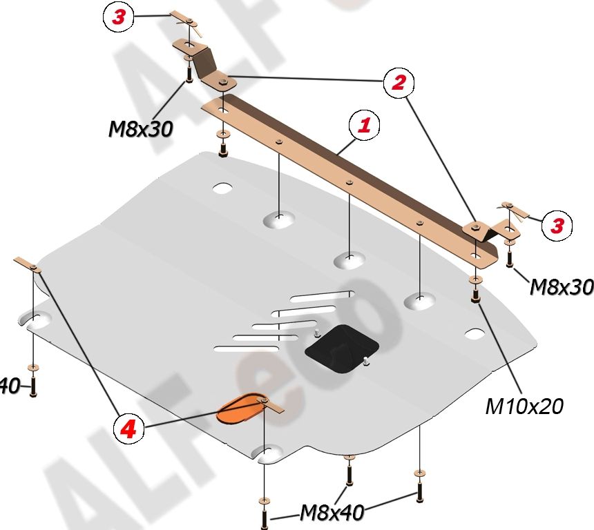 Защита алюминиевая Alfeco для картера и АКПП Toyota Ractis 2005-2010. Артикул ALF.24.72 AL4