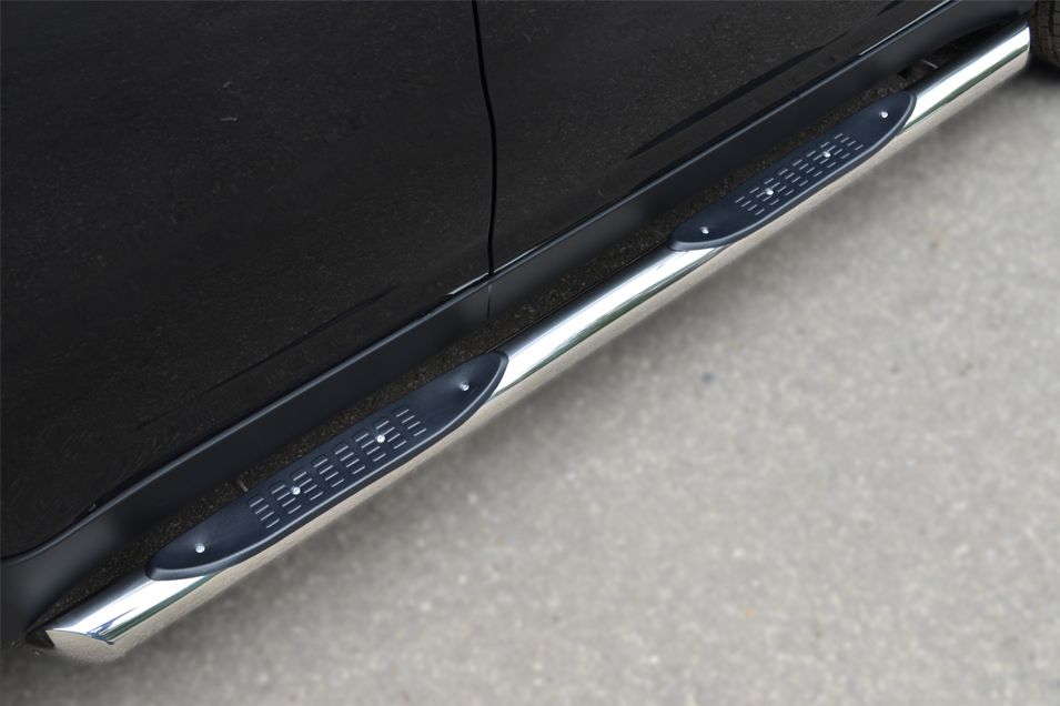 Защита порогов RusStal труба d76 с накладкой (вариант 1) для SsangYong Actyon II 2010-2013. Артикул SAT-0014251