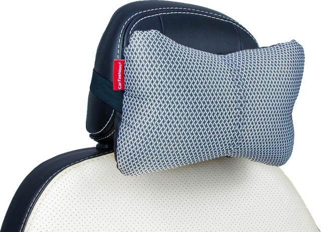 Подушка под шею CarFashion ортопедическая Экокожа/жаккард, цвет Черный/Св. серый/Серый. Артикул 41113
