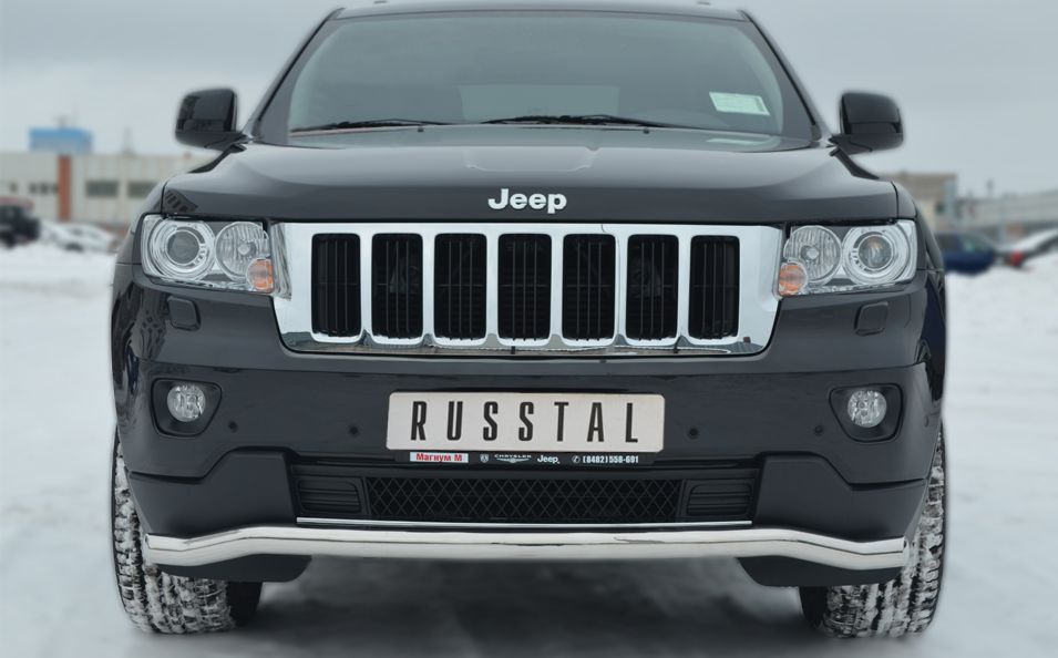 Защита RusStal переднего бампера d63 волна (секции) для Jeep Grand Cherokee WK2 2012-2014. Артикул JGZ-001194