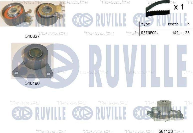 Помпа (водяной насос) с комплектом ремня ГРМ Ruville для Volvo V70 II 1999-2007. Артикул 5501101