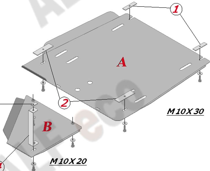Защита алюминиевая Alfeco для КПП и раздатки Mitsubishi Pajero III 1999-2006. Артикул ALF.14.20 AL4